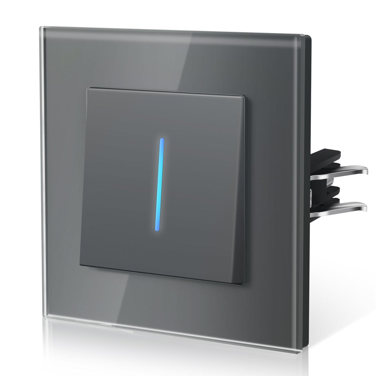 Bseed Echo Series Automatic rebound Light wall Switch Glass Panel 1 Way Switch With Clamping technology with Neon Light Switches Bseedswitch Grey 1 Gang 1 way