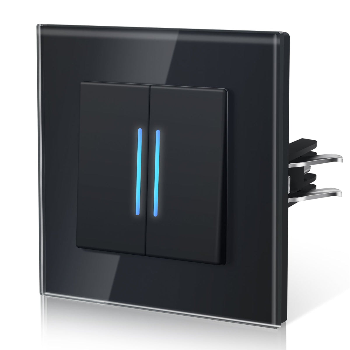 Bseed Echo Series Automatic rebound Light wall Switch Glass Panel 1 Way Switch With Clamping technology with Neon Light Switches Bseedswitch Black 2 Gang 1 way