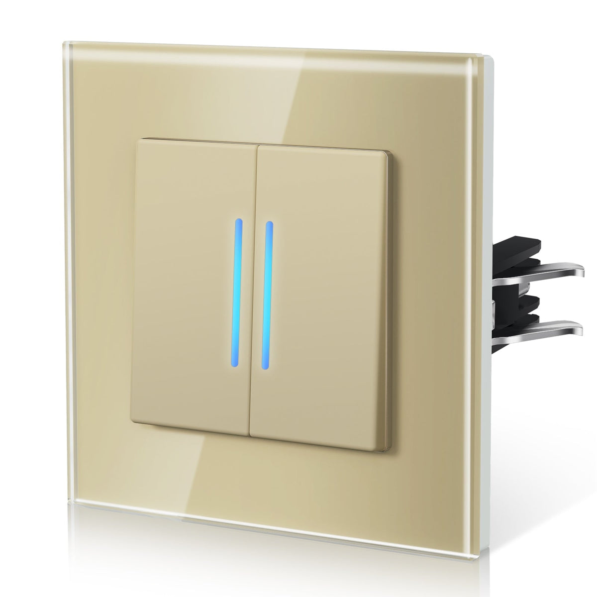 Bseed Echo Series Automatic rebound Light wall Switch Glass Panel 1 Way Switch With Clamping technology with Neon Light Switches Bseedswitch Gold 2 Gang 1 way