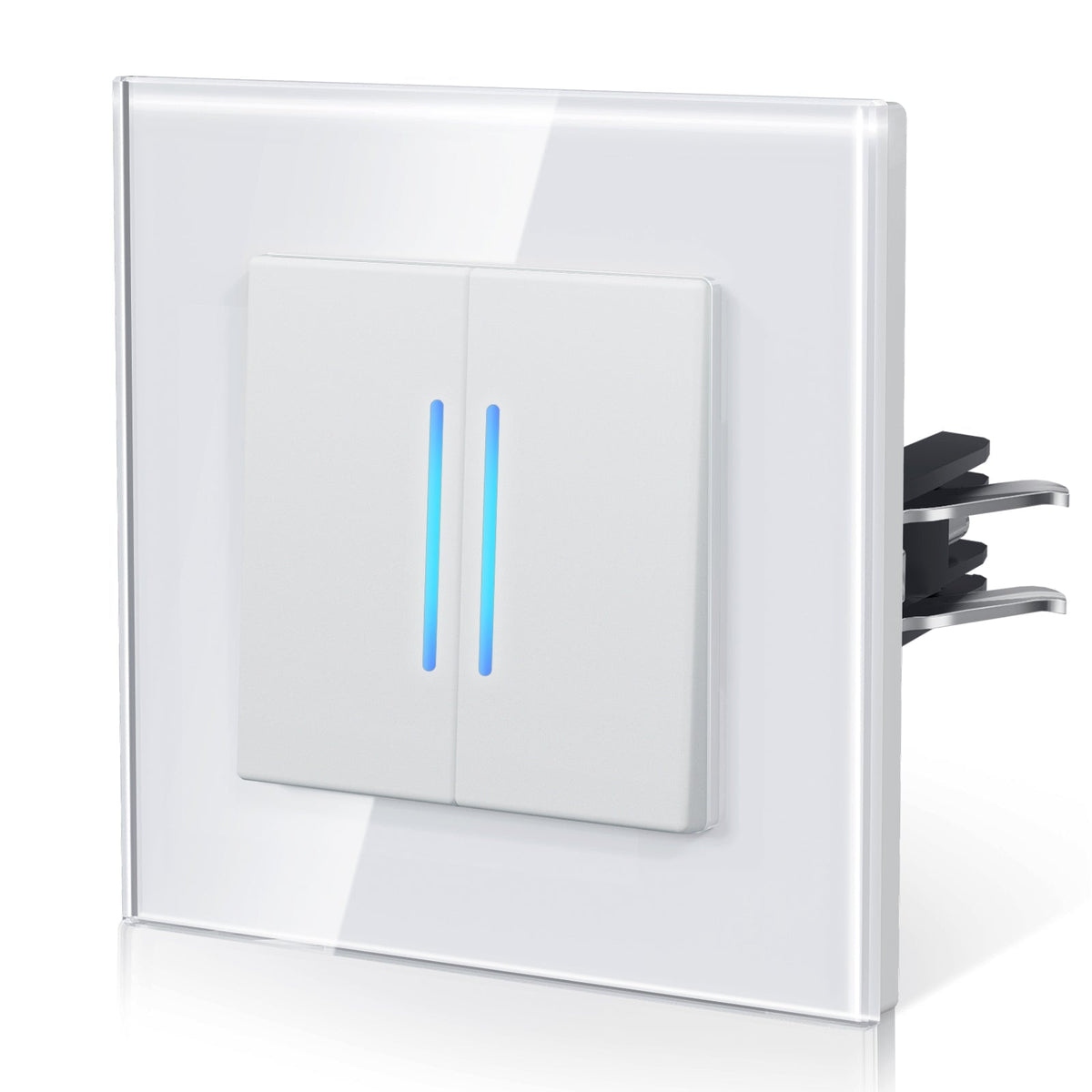 Bseed Echo Series Automatic rebound Light wall Switch Glass Panel 1 Way Switch With Clamping technology with Neon Light Switches Bseedswitch White 2 Gang 1 way