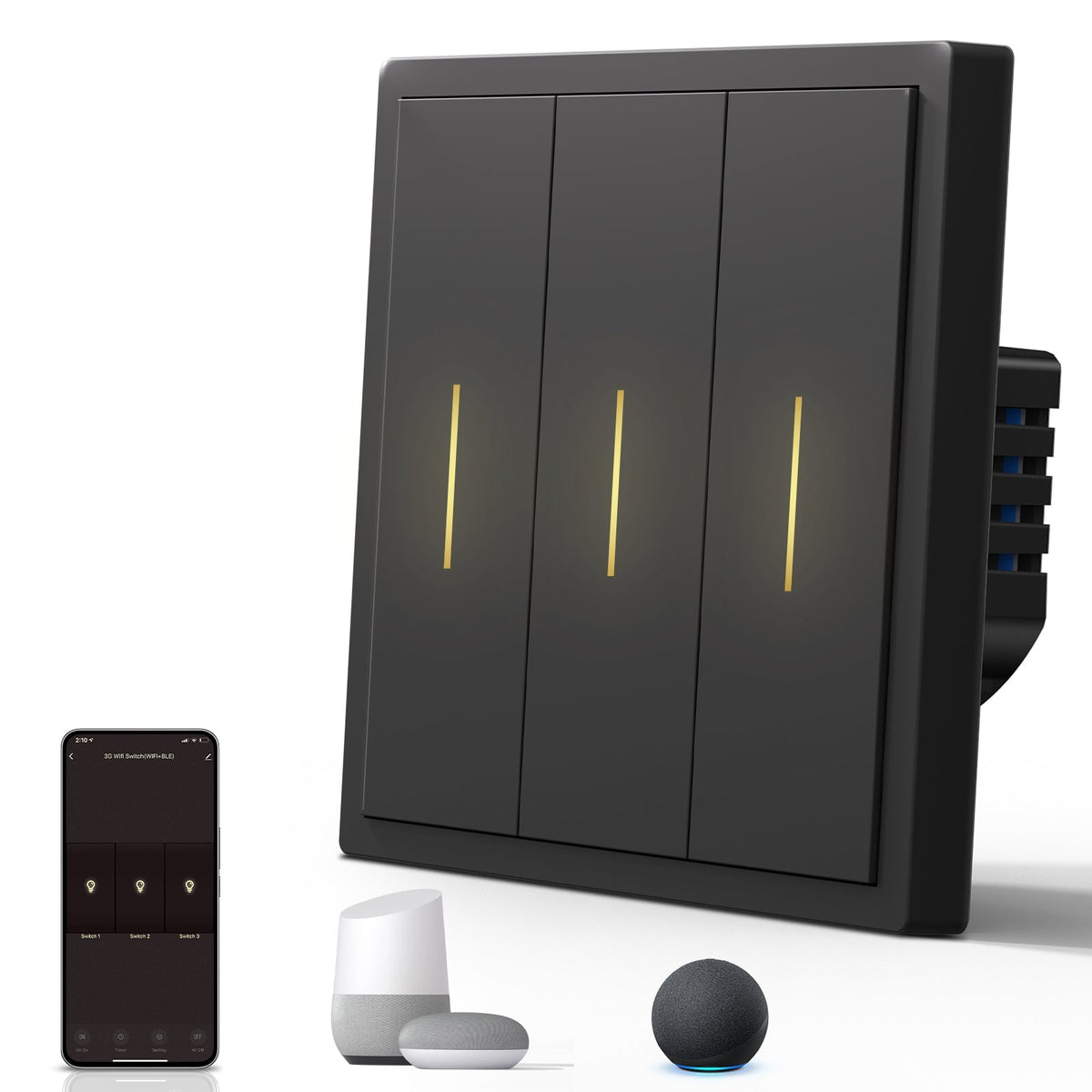 BSEED Scale Series Smart Zigbee Light Switch 3 Gang (With Neutral) (Copy) Light Switches Bseedswitch Black 1 PCS/Pack