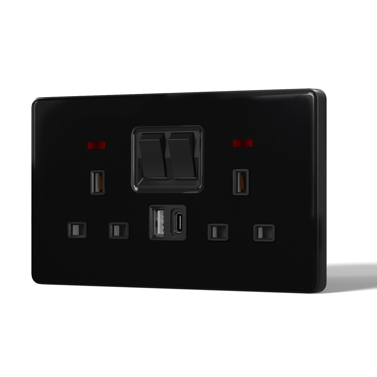 BSEED UK Standard 13A Socket with USB-C Port Electrical switch sockets for G-type plugs Power Outlets & Sockets Bseedswitch black 1 PCS/Pack Double Socket