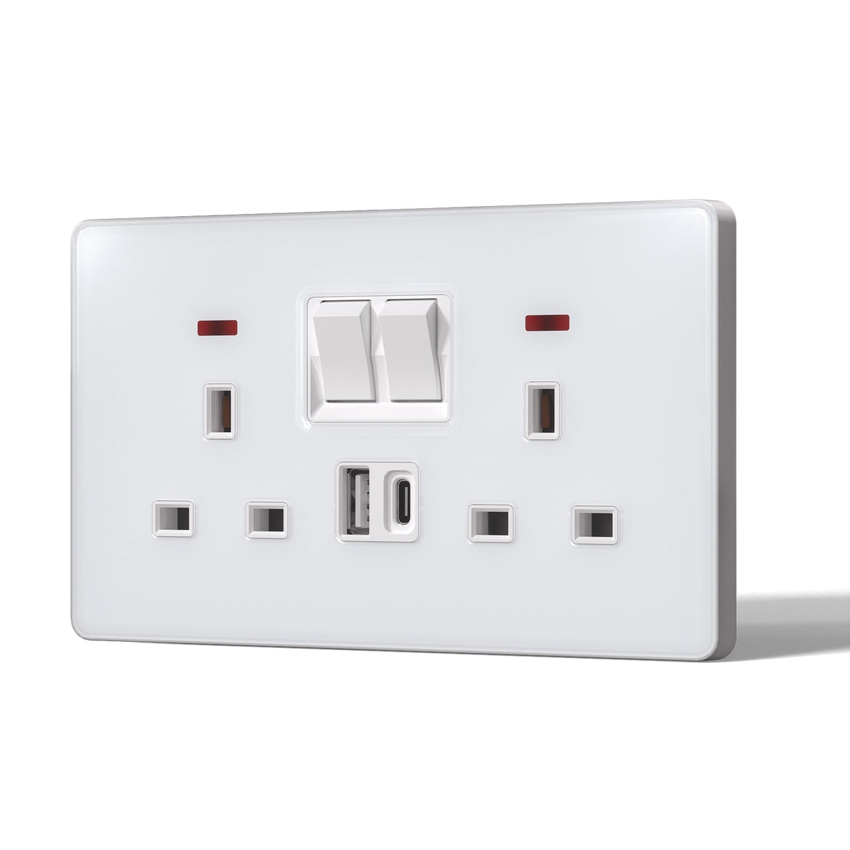 BSEED UK Standard 13A Socket with USB-C Port Electrical switch sockets for G-type plugs Power Outlets & Sockets Bseedswitch white 1 PCS/Pack Double Socket