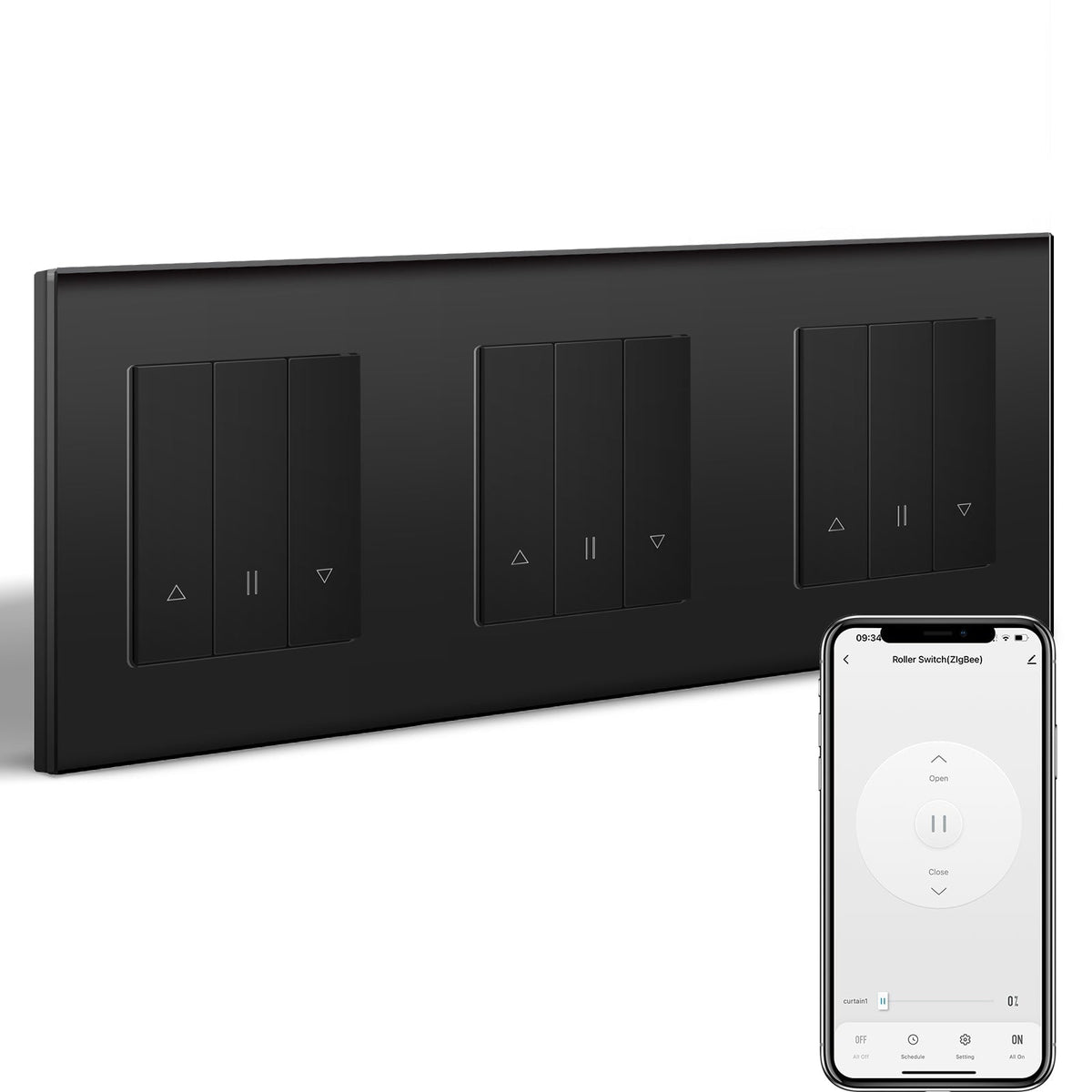 Bseed Echo Smart Zigbee Triple Blind Switch Roller Shutter Switch Work with Tuya Alex Google Assistant Shutters Bseedswitch Black