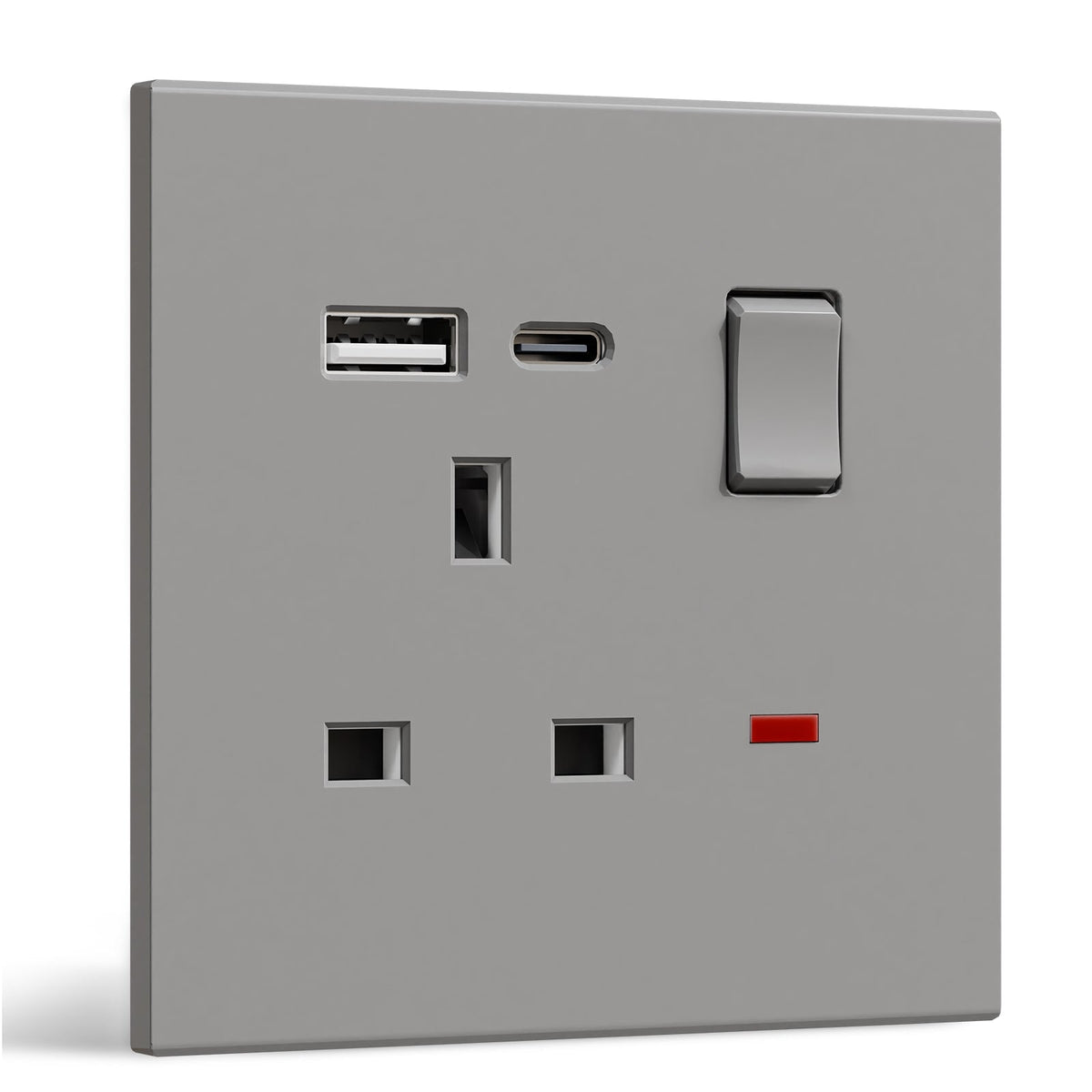 BSEED UK Standard 13A Socket with USB-C Port Electrical switch sockets Plastics Panel Power Outlets & Sockets Bseedswitch grey 1 PCS/Pack Single Scoket