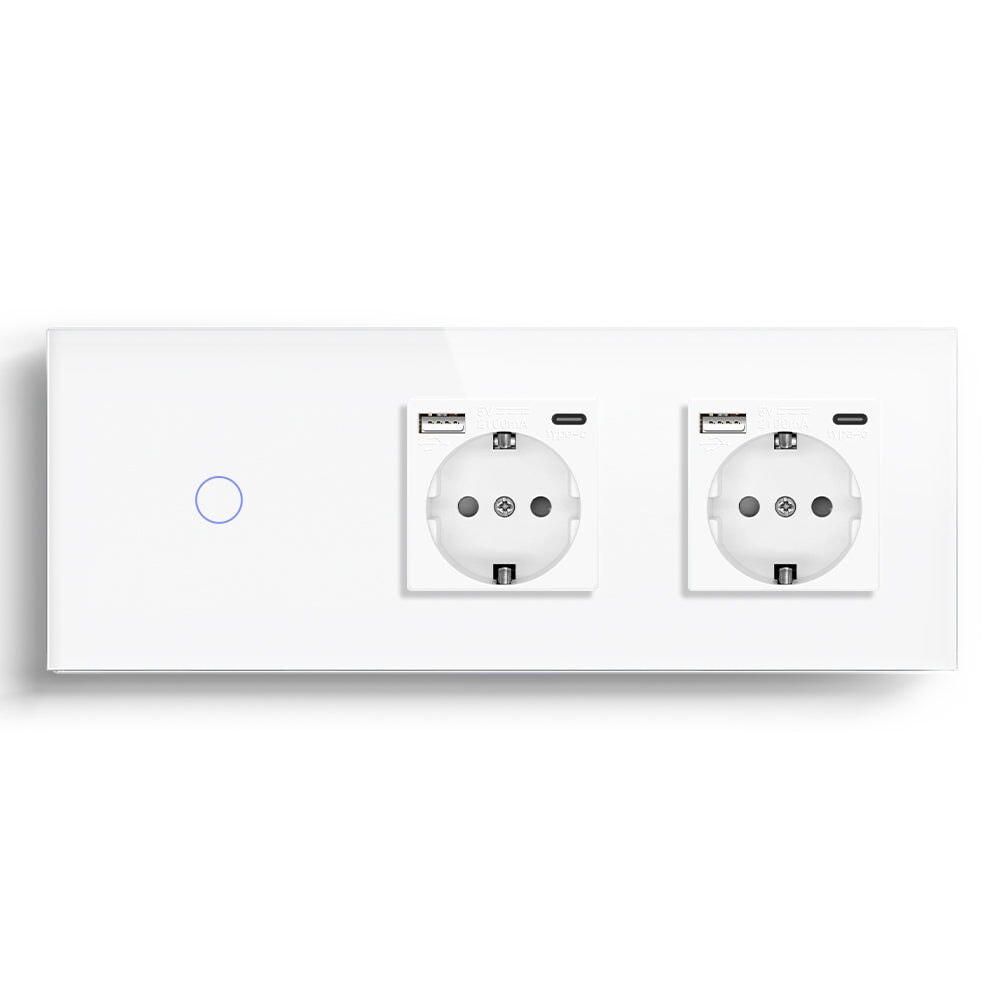 BSEED Touch 1/2/3 Gnag 1/2/3 Way Light Switch With Double EU Socket With Type-C Power Outlets & Sockets Bseedswitch