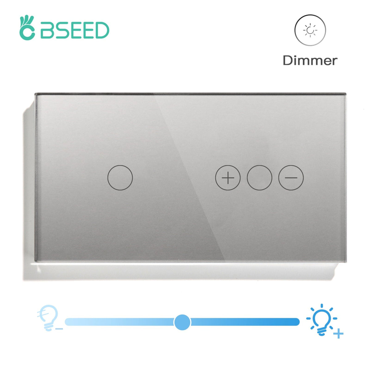 Bseed Touch Light Switch 1/2/3 Gang 1Way With Dimmer Switch Glass Panel 157mm Light Switches Bseedswitch Grey 1Gang Switch+1gang 1way Dimmer Switch