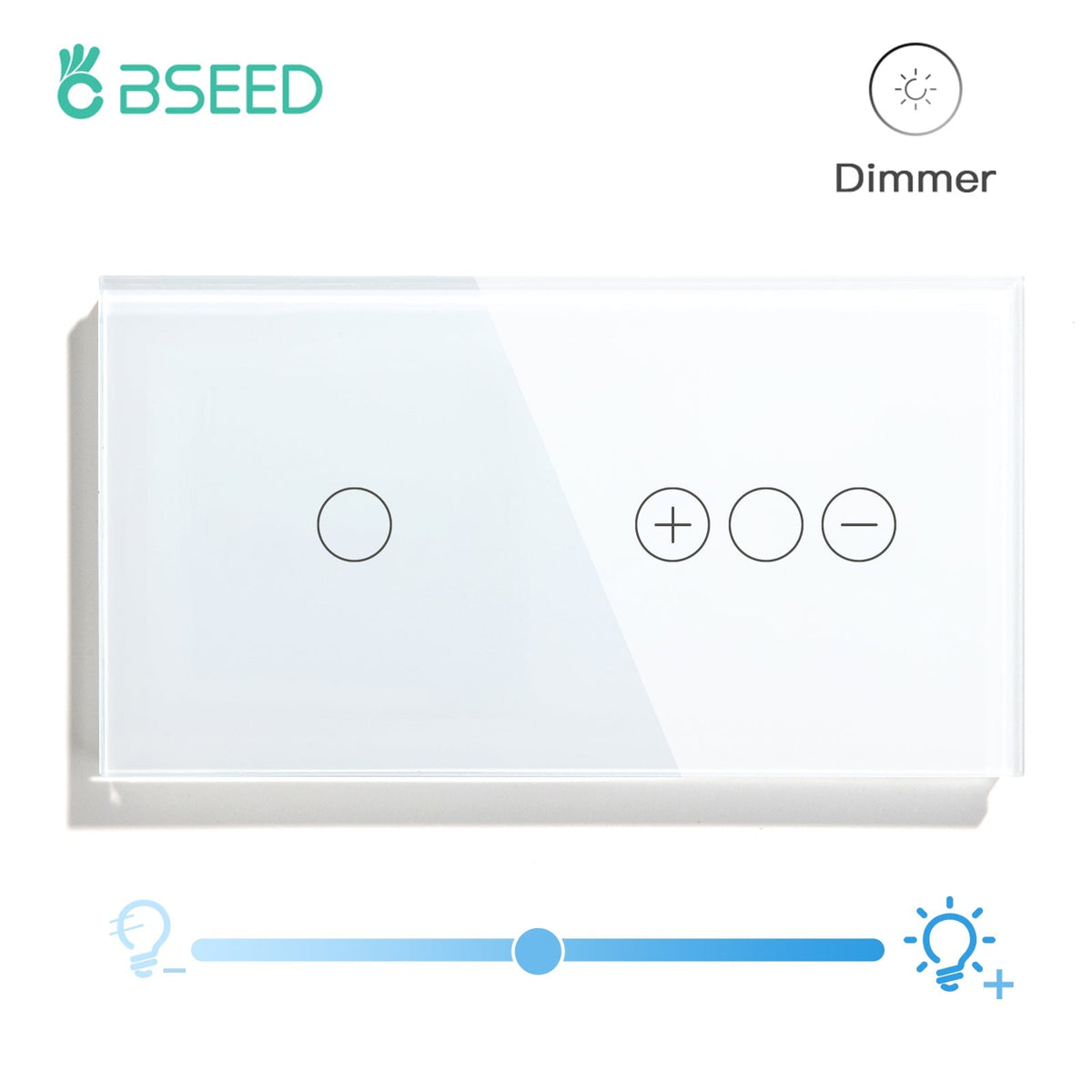Bseed Touch Light Switch 1/2/3 Gang 1Way With Dimmer Switch Glass Panel 157mm Light Switches Bseedswitch White 1Gang Switch+1gang 1way Dimmer Switch
