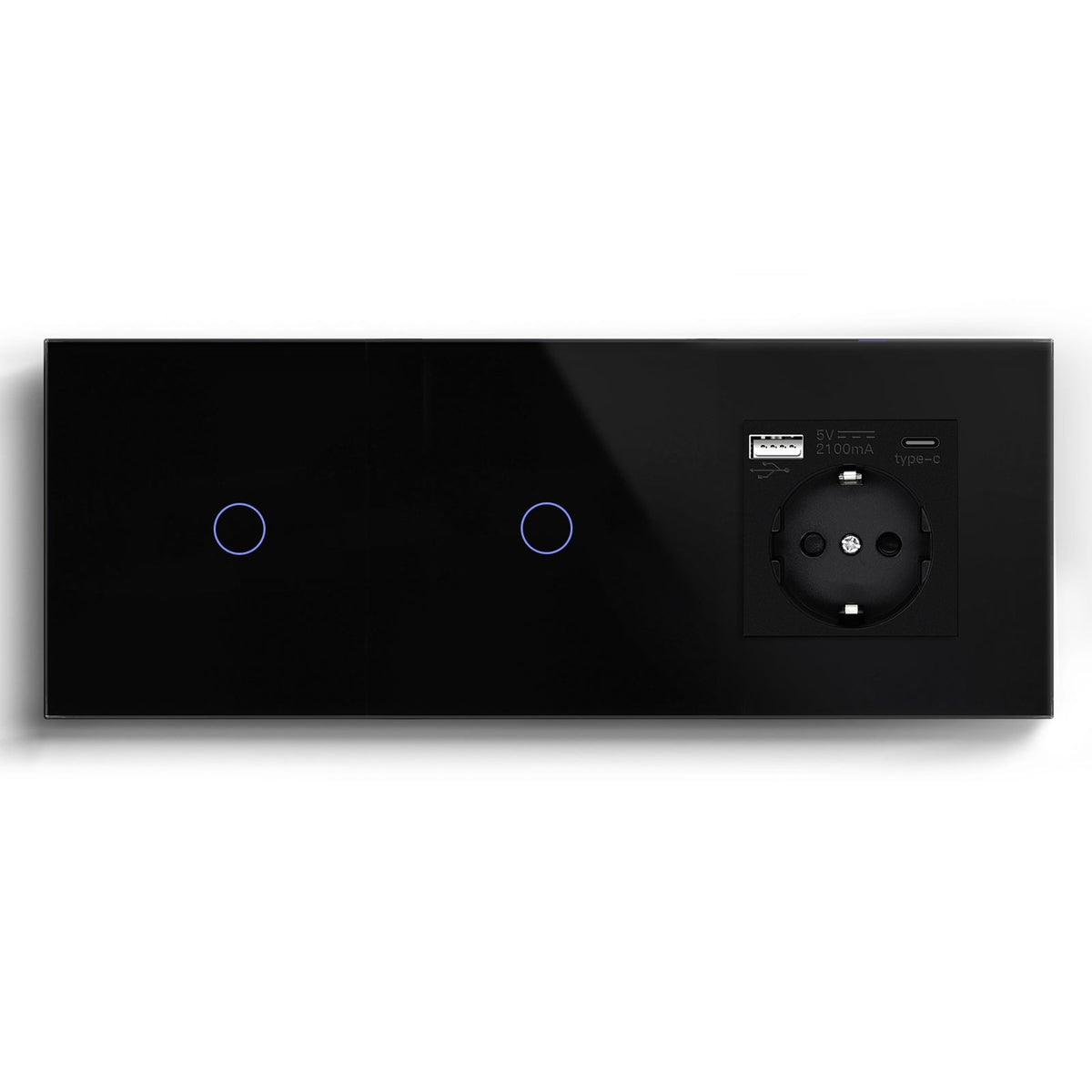Double Wifi Light Switch neutral line with Eu socket type-c Plug 2.1A 228mm Light Switches Bseedswitch Black 1Gang+1Gang
