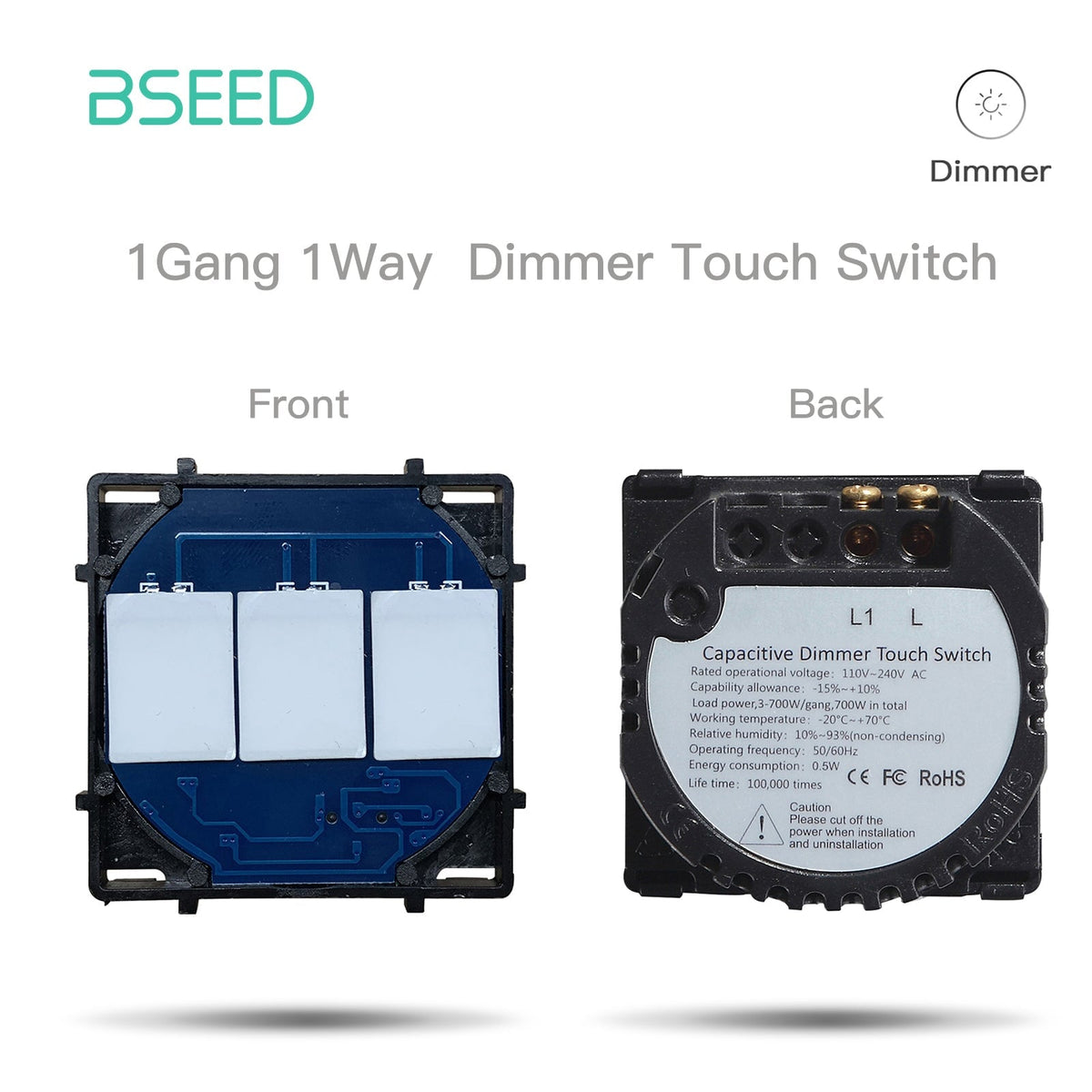 Bseed Dimmer Switch Panel Insert Part and Function Key Wall Plates & Covers Bseedswitch 1Gang 1 Way TouchDimmer Function Key