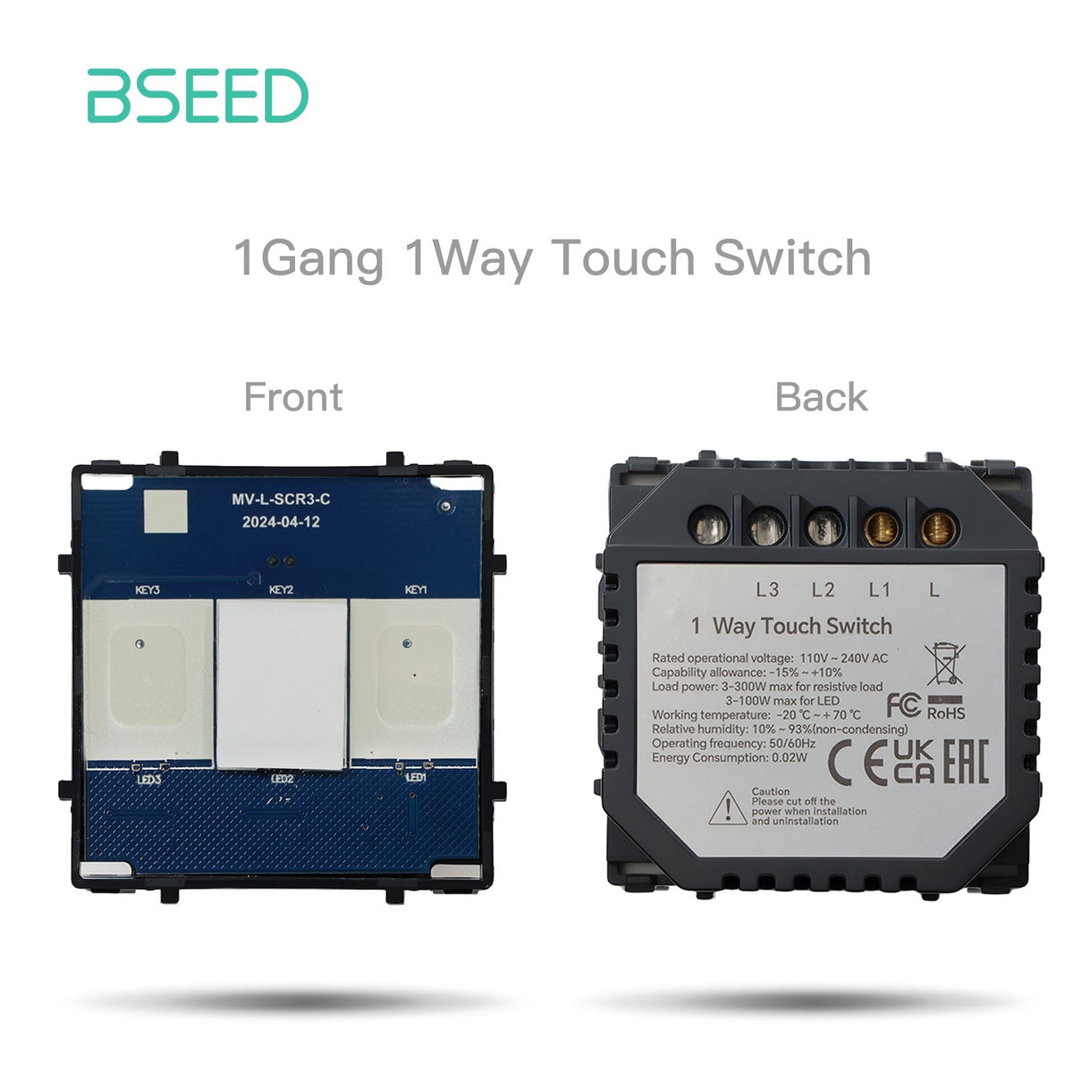 Bseed Light Switch Function Key Touch Control 300W Light Switches Bseedswitch 1 Gang 1 Way