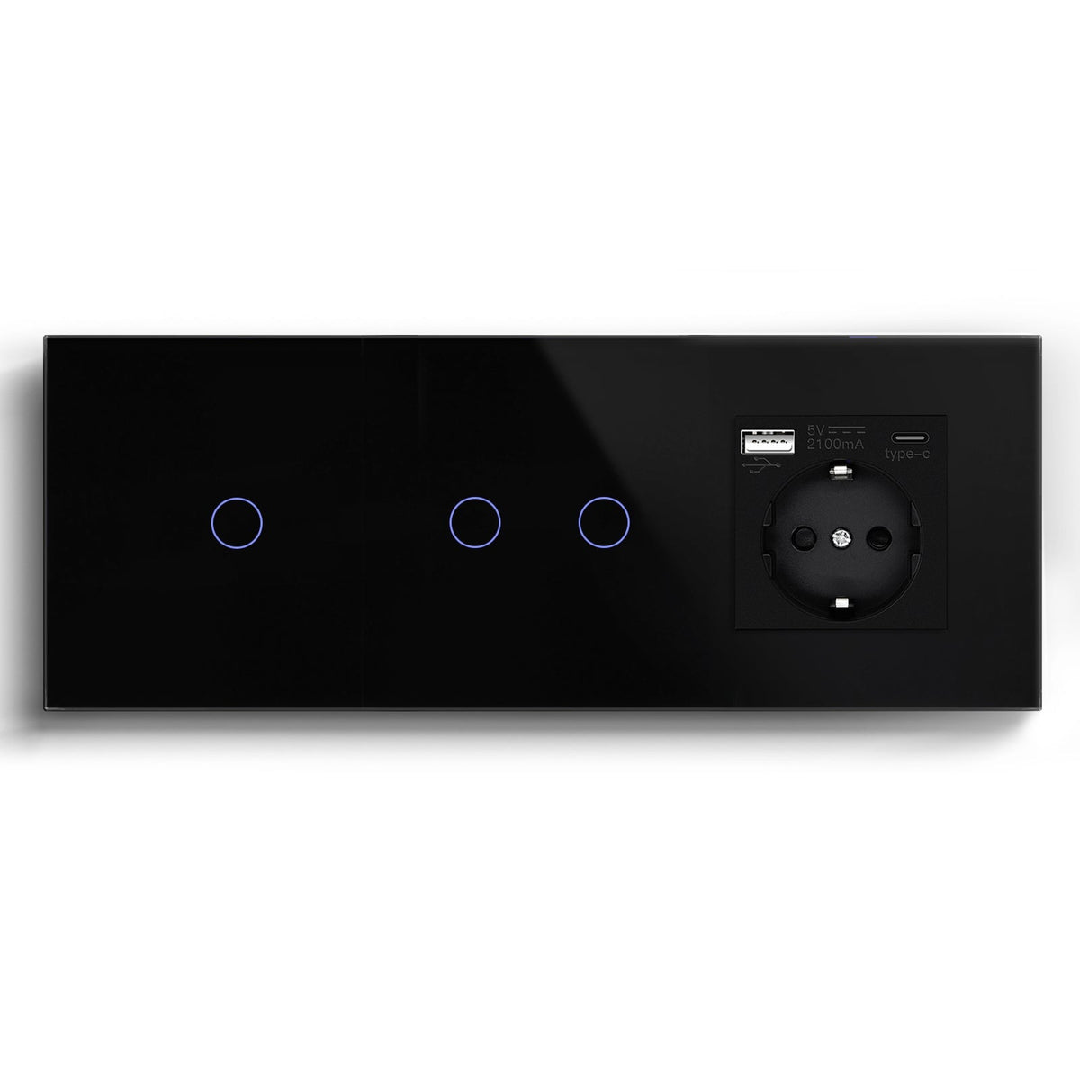 Double Wifi Light Switch neutral line with Eu socket type-c Plug 2.1A 228mm Light Switches Bseedswitch Black 1Gang+2Gang