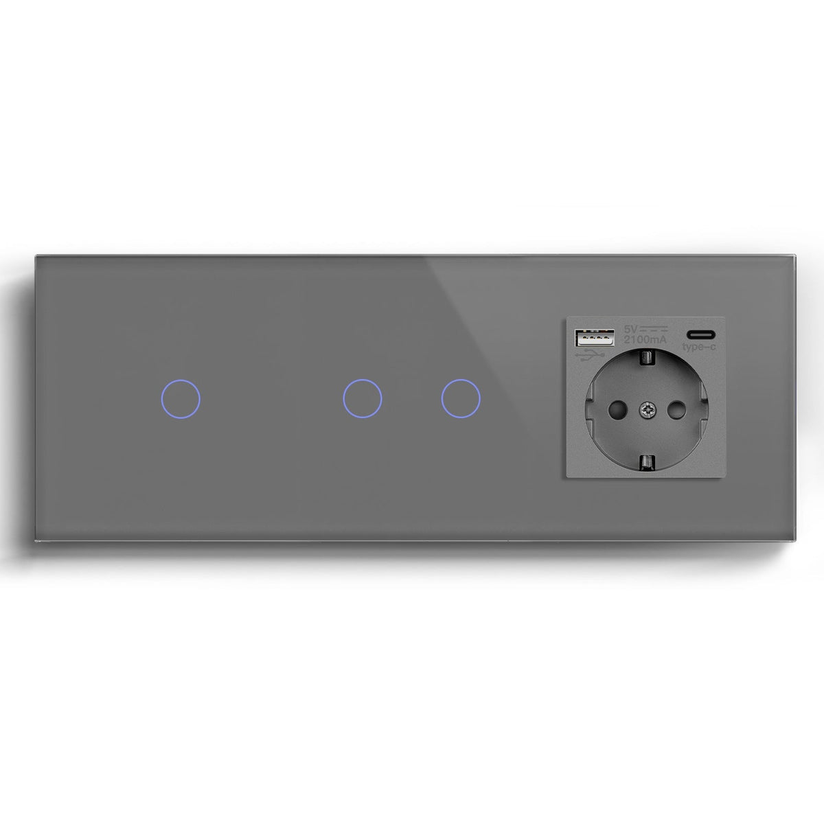 Double Wifi Light Switch neutral line with Eu socket type-c Plug 2.1A 228mm Light Switches Bseedswitch Grey 1Gang+2Gang