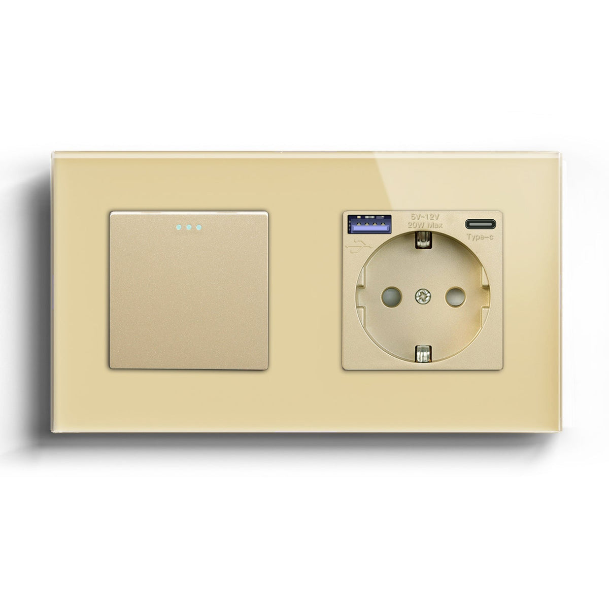 BSEED Mechanical 1/2/3 Gang 1/2Way Touch Light Switch With Normal Eu Socket with FAST charge typcs-c Power Outlets & Sockets Bseedswitch Gold 1Gang 2Way