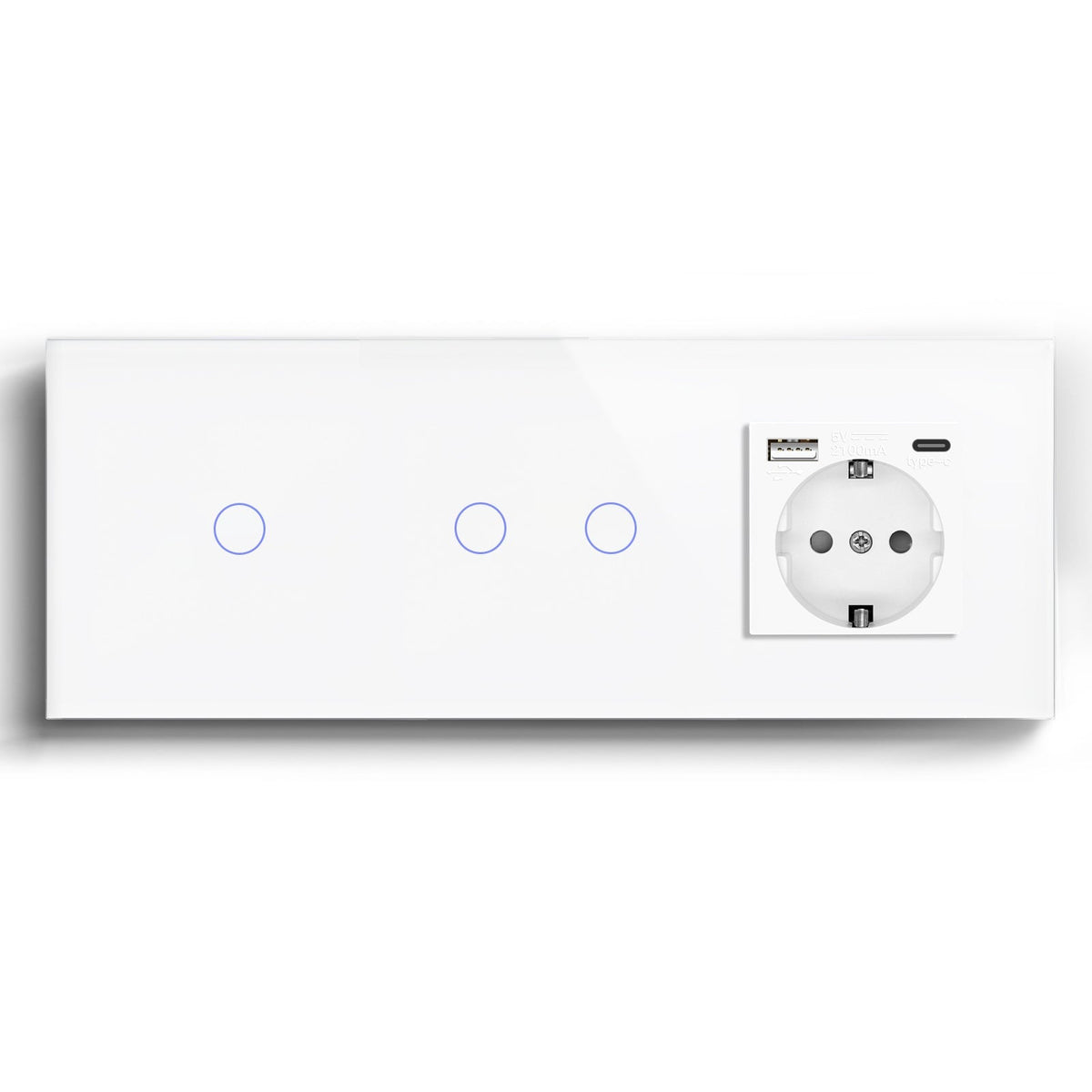 Double Wifi Light Switch neutral line with Eu socket type-c Plug 2.1A 228mm Light Switches Bseedswitch White 1Gang+2Gang