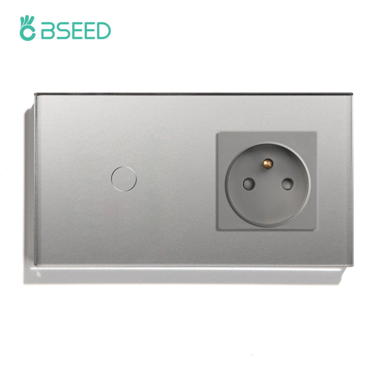 Bseed Touch Light Switch with FR Socket 300W E Type Plug Socket Wall Plates & Covers Bseedswitch Grey 1 Gang 1 Way