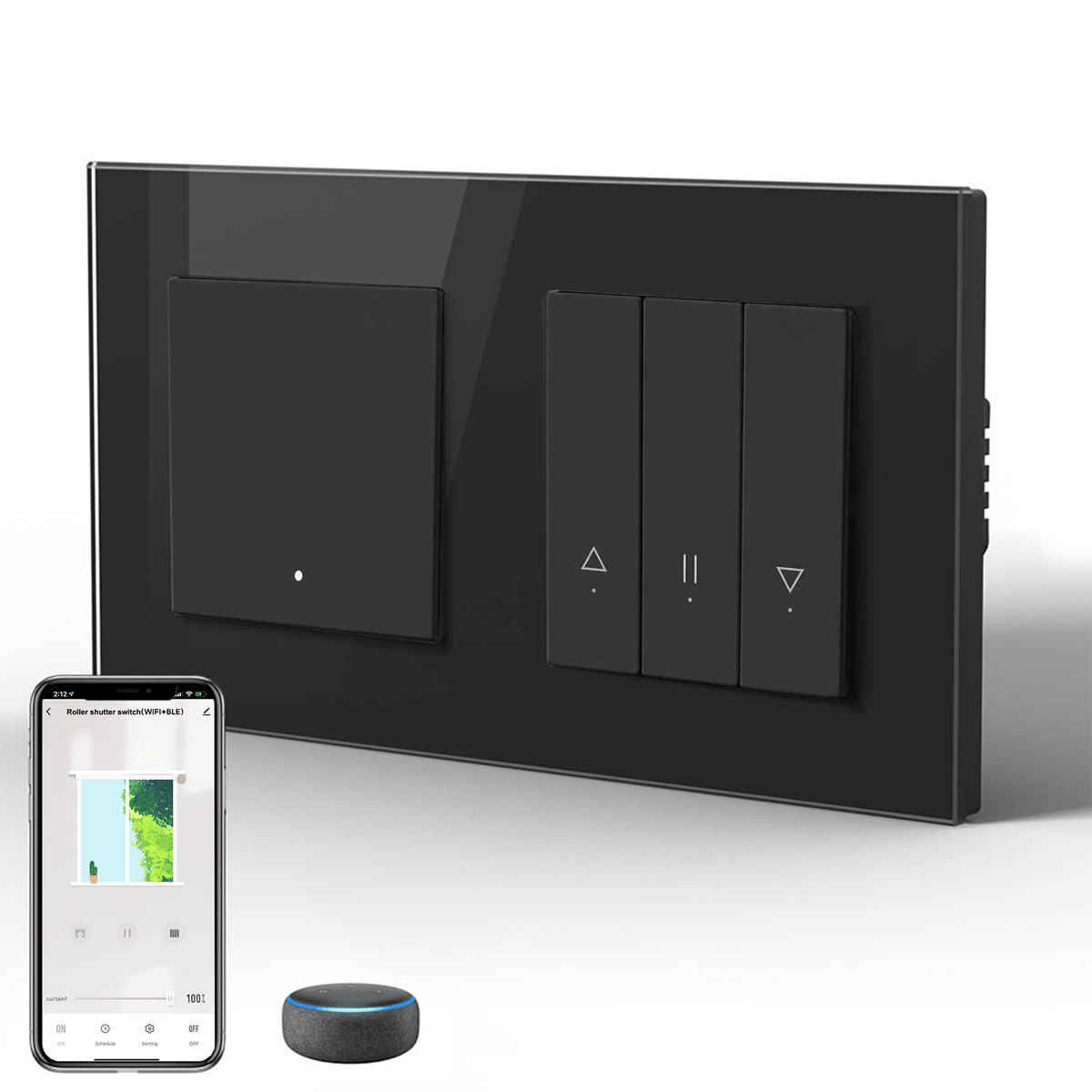 Bseed Echo Smart Wifi Light Switch With Wifi Roller Shutter Switch Work with Tuya Alex Google Assistant Blind Switch Home Automation Kits Bseedswitch Black 1 Gang + Blind Switch