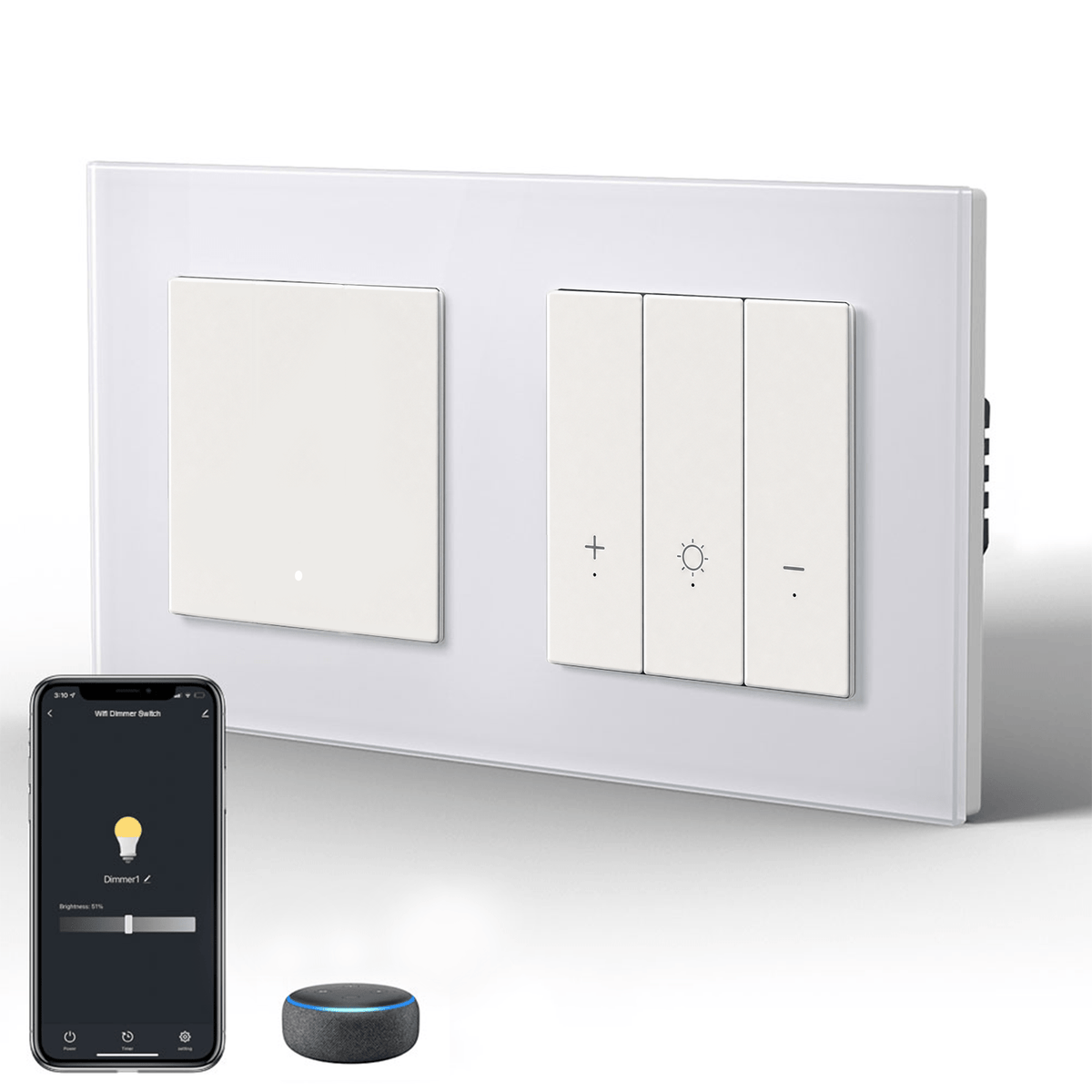 Bseed Echo Smart Wifi Light Switch with Dimmer switch Wifi Work With Alex Google Assistant Wall Plates & Covers Bseedswitch White 1 Gang Switch+Dimmer