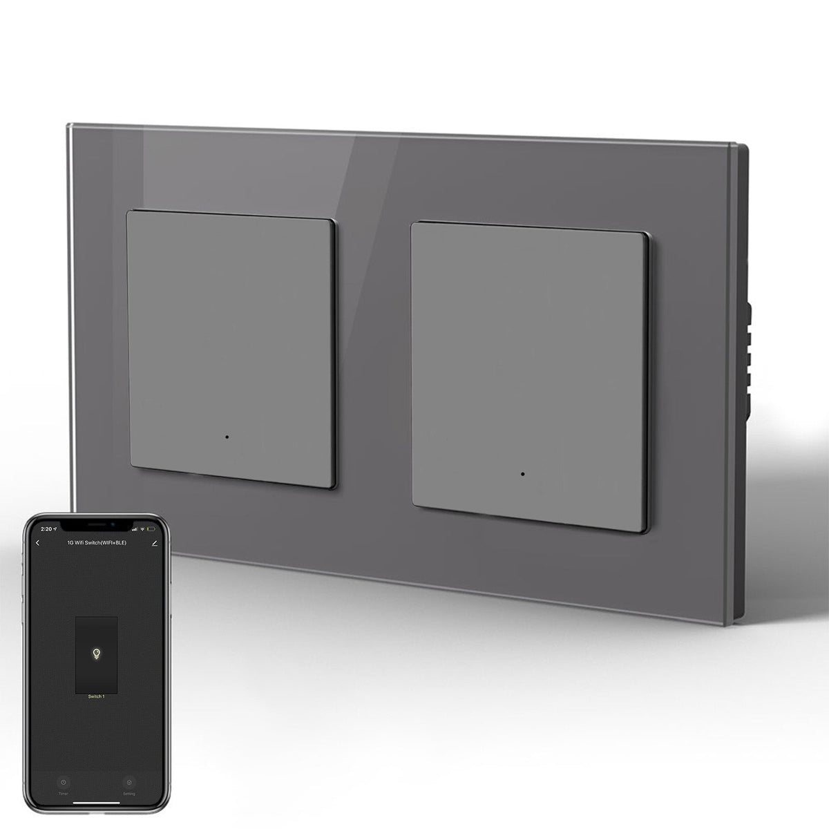 BSEED Smart Wifi Light Switch Double Light Switch (With Neutral) Light Switches Bseedswitch Grey 1 Gang