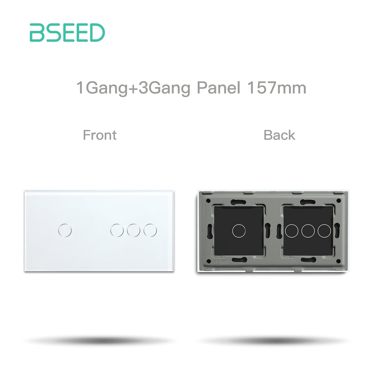 Bseed Glass Panel Light Switch Panel 157mm Double Switch Panel Bseedswitch White 1+3