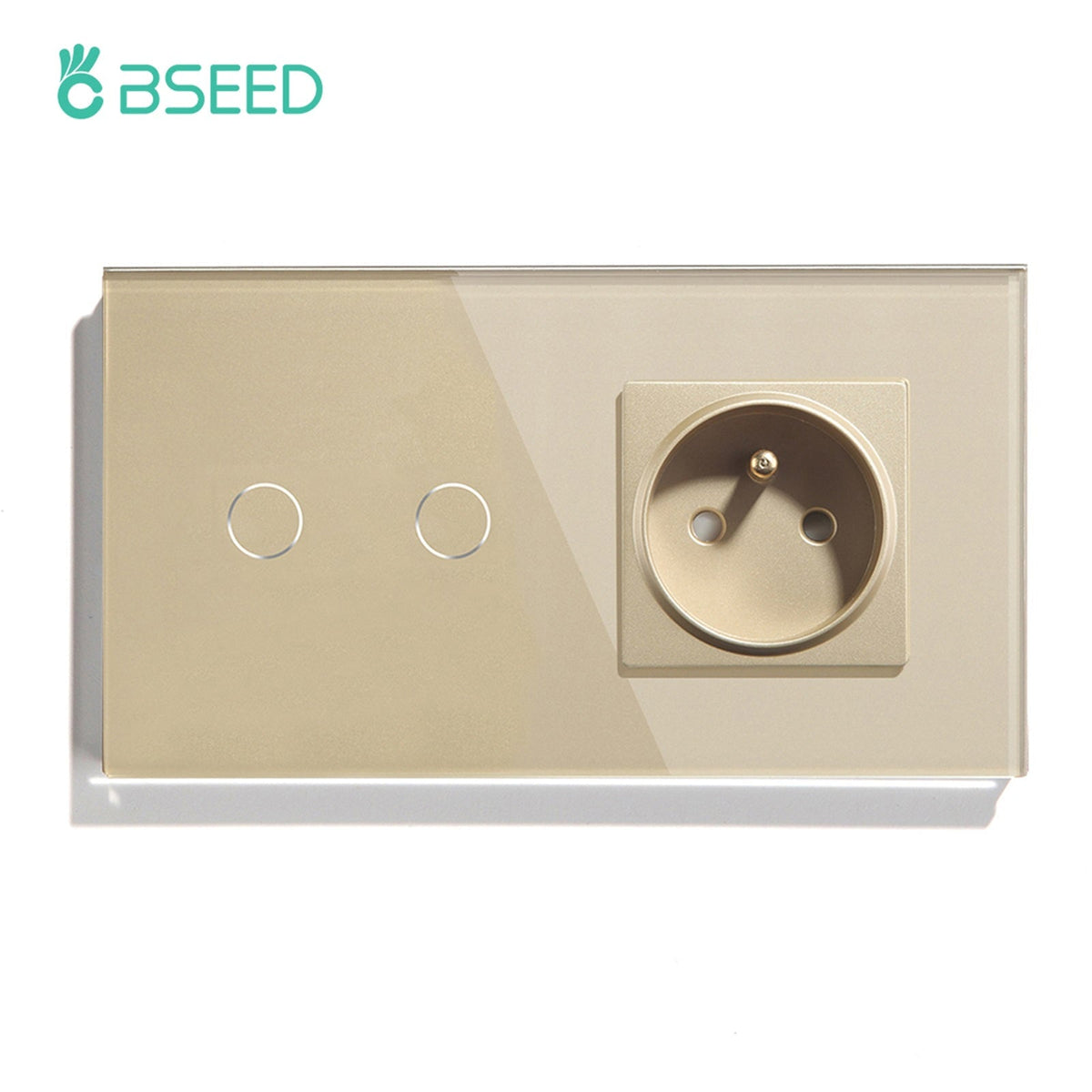 Bseed Touch Light Switch with FR Socket 300W E Type Plug Socket Wall Plates & Covers Bseedswitch Gold 2 Gang 1 Way