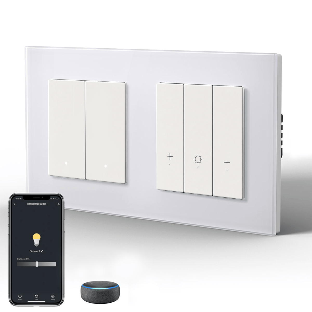 Bseed Echo Smart Wifi Light Switch with Dimmer switch Wifi Work With Alex Google Assistant Wall Plates & Covers Bseedswitch White 2 Gang Switch+Dimmer