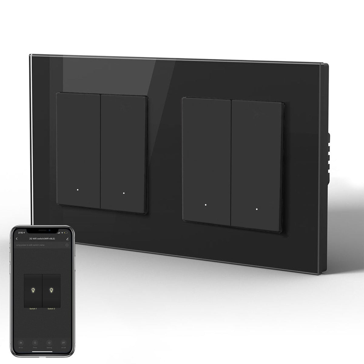 BSEED Smart Wifi Light Switch Double Light Switch (With Neutral) Light Switches Bseedswitch Black 2 Gang