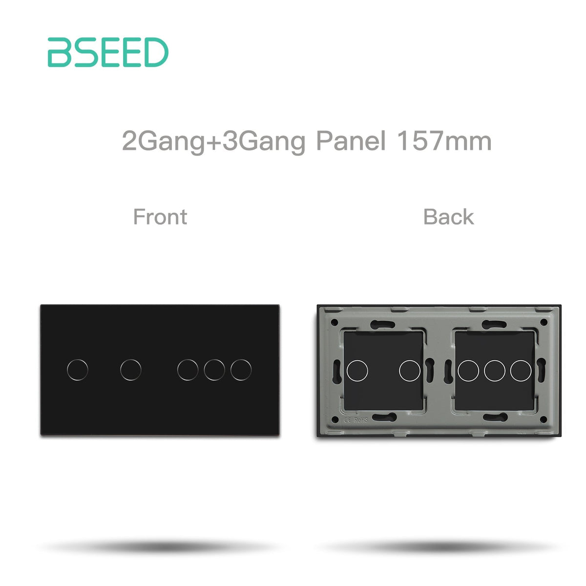Bseed Glass Panel Light Switch Panel 157mm Double Switch Panel Bseedswitch Black 2+3