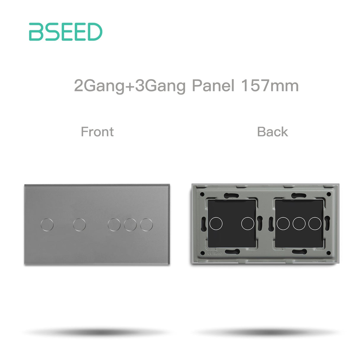 Bseed Glass Panel Light Switch Panel 157mm Double Switch Panel Bseedswitch Grey 2+3