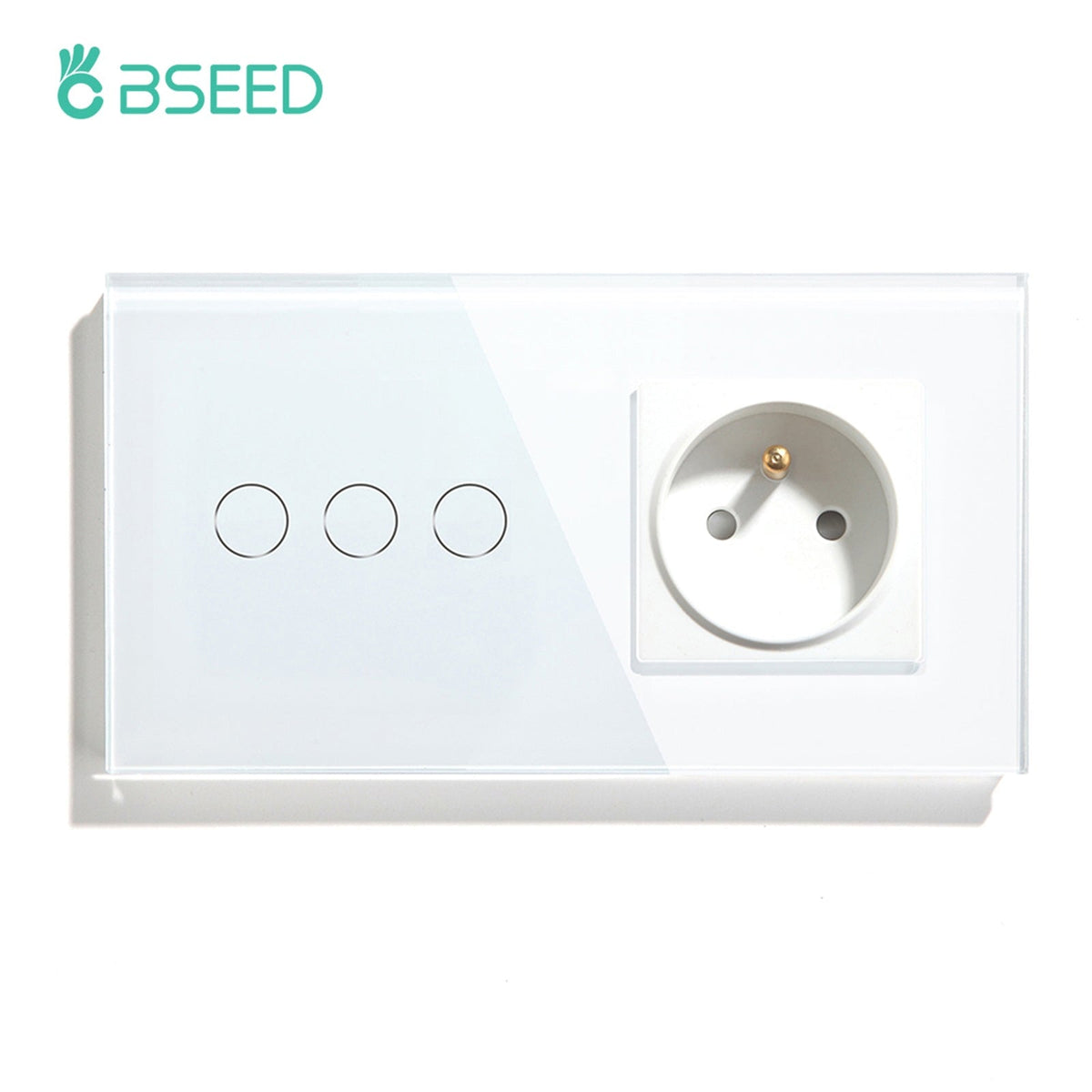 Bseed Touch Light Switch with FR Socket 300W E Type Plug Socket Wall Plates & Covers Bseedswitch White 3 Gang 1 Way