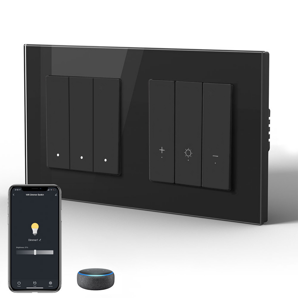 Bseed Echo Slimme Wifi light switch met Dimmer, Werkt met Alexa en Google Assistent