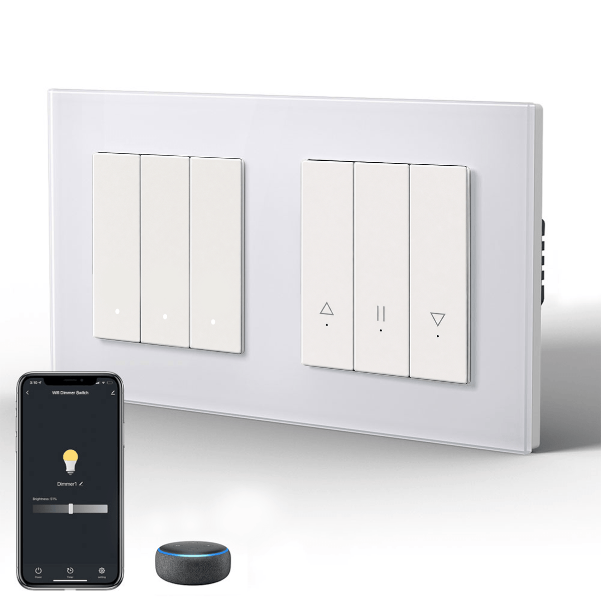 Bseed Echo Smart Wifi Light Switch With Wifi Roller Shutter Switch Work with Tuya Alex Google Assistant Blind Switch Home Automation Kits Bseedswitch White 3 Gang + Blind Switch
