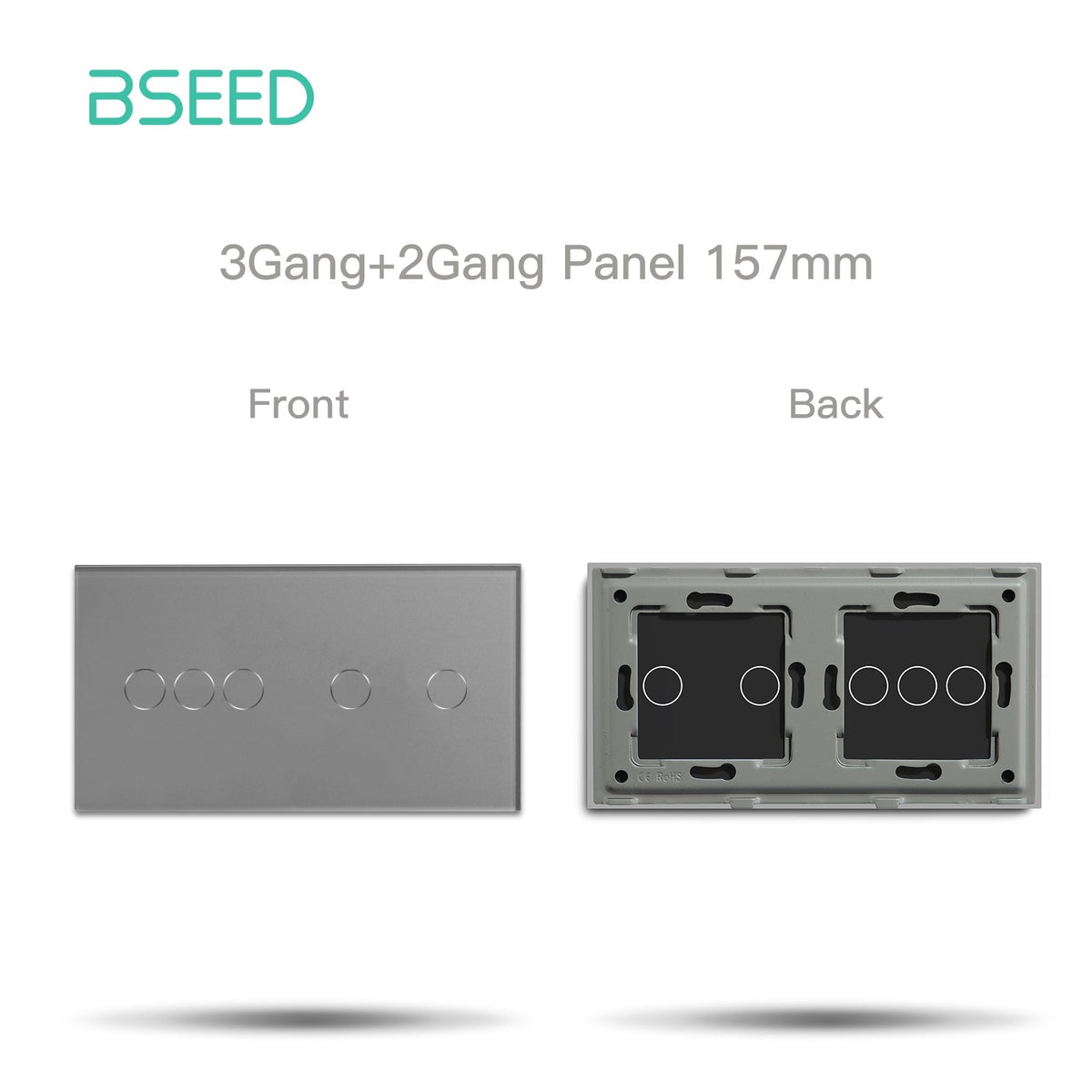 Bseed Glass Panel Light Switch Panel 157mm Double Switch Panel Bseedswitch Grey 3+2