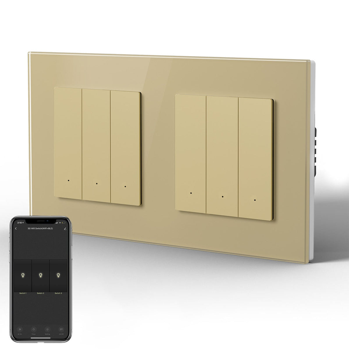 BSEED Smart Wifi Light Switch Double Light Switch (With Neutral) Light Switches Bseedswitch Gold 3 Gang