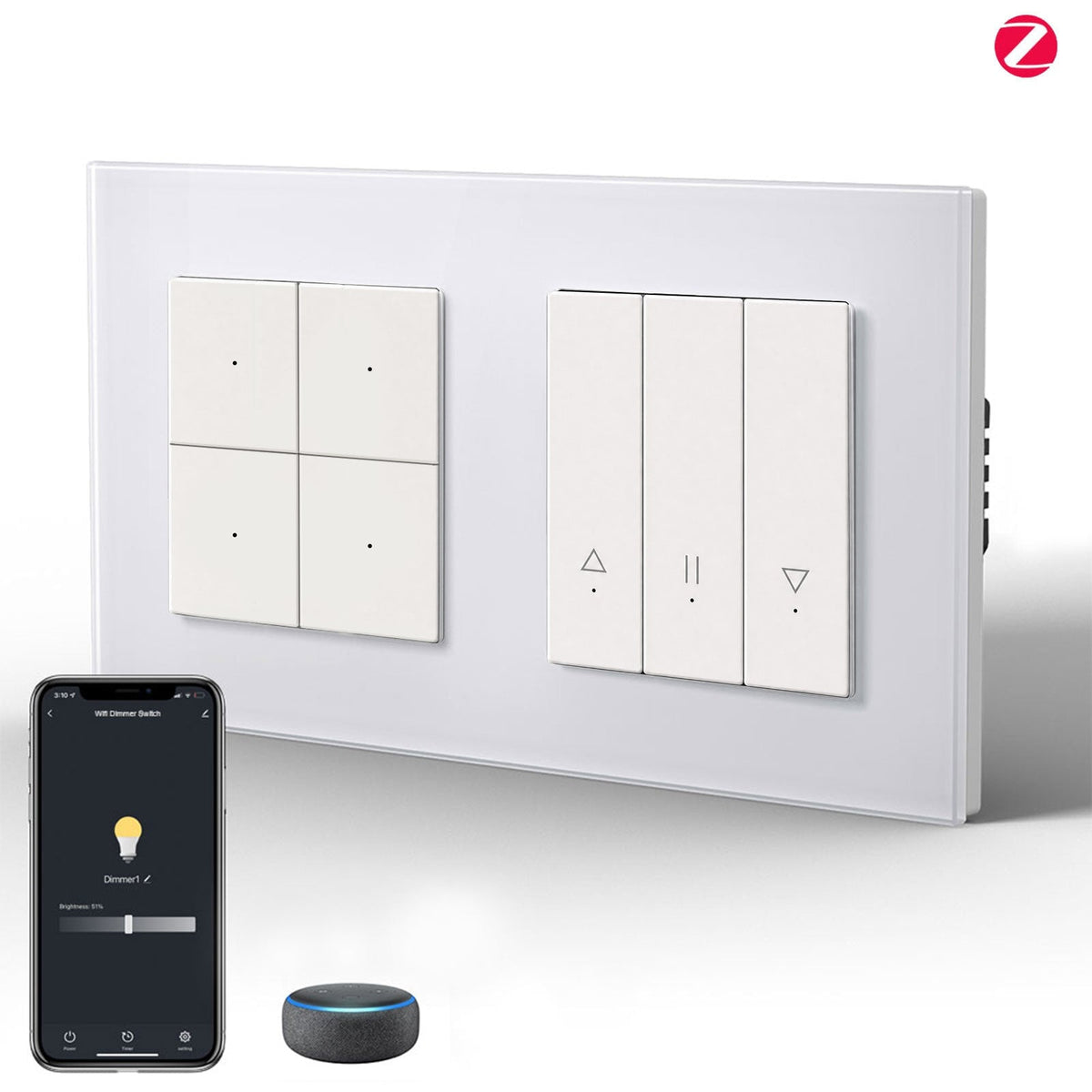 Interrupteur intelligent Zigbee BSEED avec interrupteur pour volet roulant (avec neutre), hub requis, compatible Tuya et Alexa, interrupteur blanc 4 Gang + interrupteur pour volet roulant