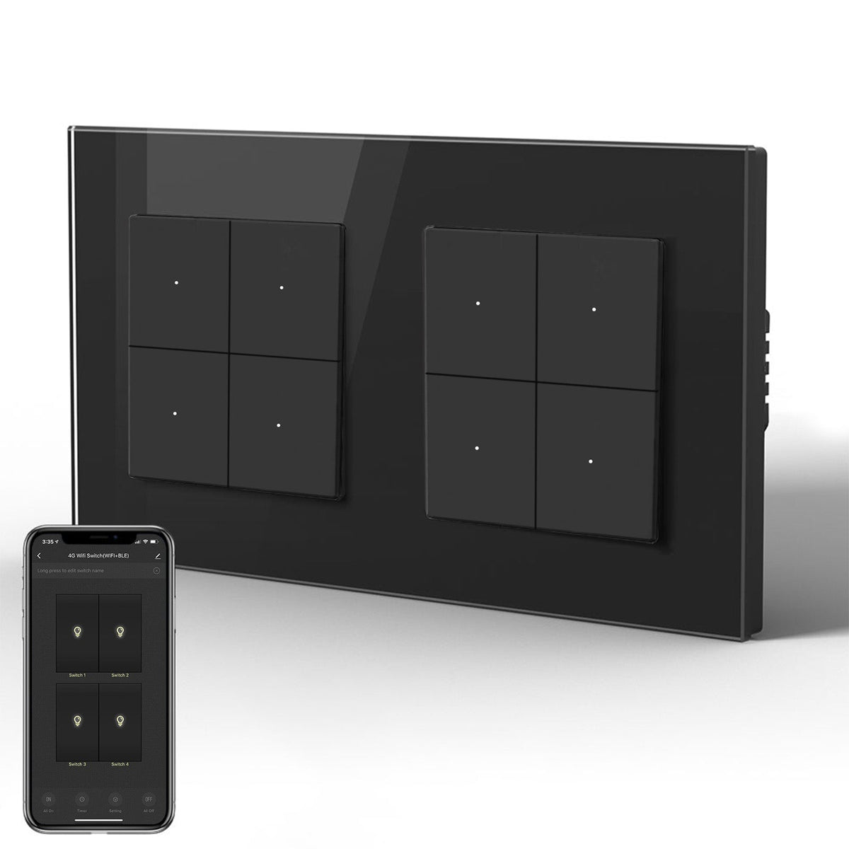 BSEED Smart Wifi Light Switch Double Light Switch (With Neutral) Light Switches Bseedswitch Black 4 Gang
