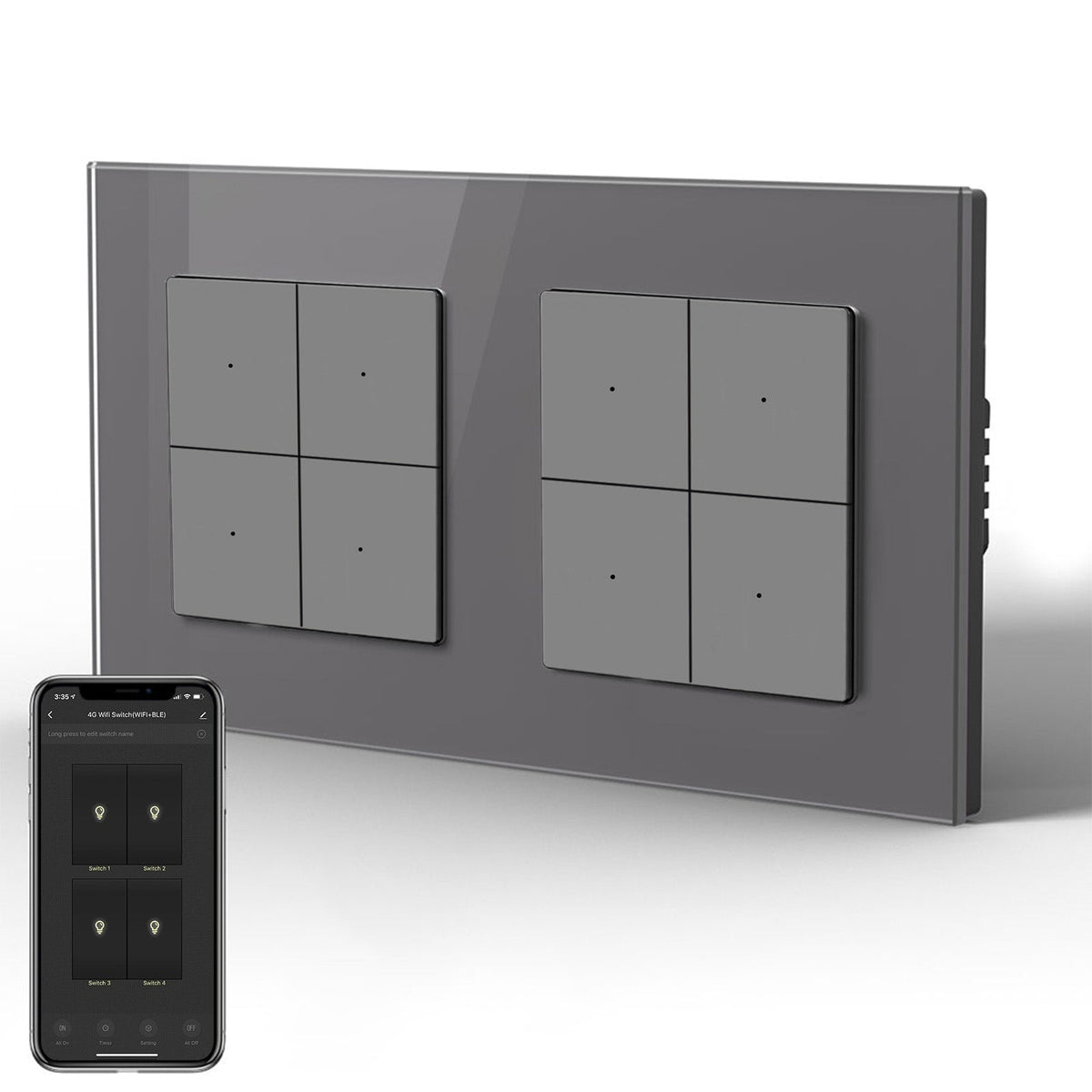 BSEED Smart Wifi Light Switch Double Light Switch (With Neutral) Light Switches Bseedswitch Grey 4 Gang