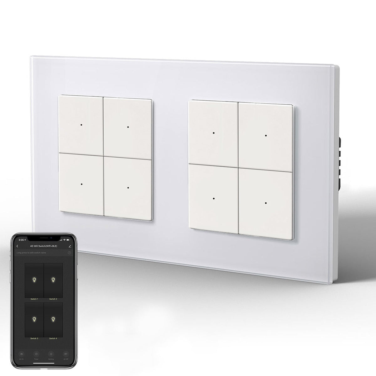 BSEED Smart Wifi Light Switch Double Light Switch (With Neutral) Light Switches Bseedswitch White 4 Gang