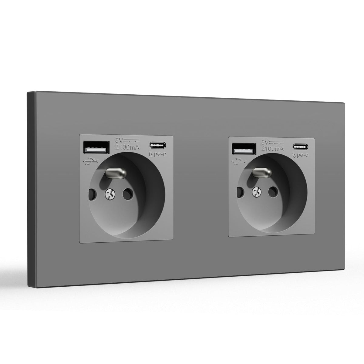 BSEED FR Wall Sockets Type-C Interface Outlet Wall Socket With Charge Port With USB Power Outlets Kids Protection 16A Wall Plates & Covers Bseedswitch grey Plastic Double