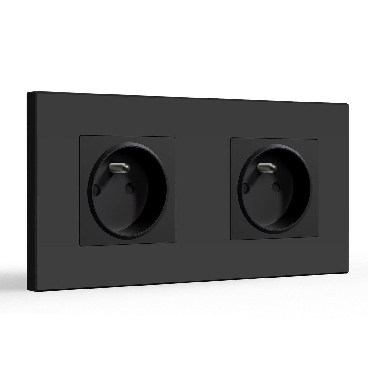 Prese elettriche da parete BSEED FR con protezione per bambini, 16A, placche e coperture, doppia in plastica nera BSEEDswitch