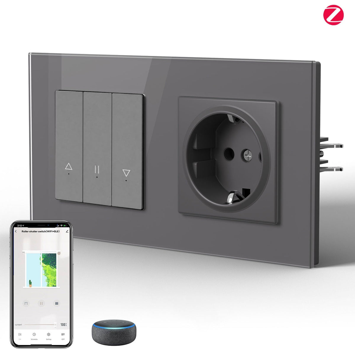 Interrupteur de volet roulant intelligent Zigbee Bseed Echo avec prise de type F, gris