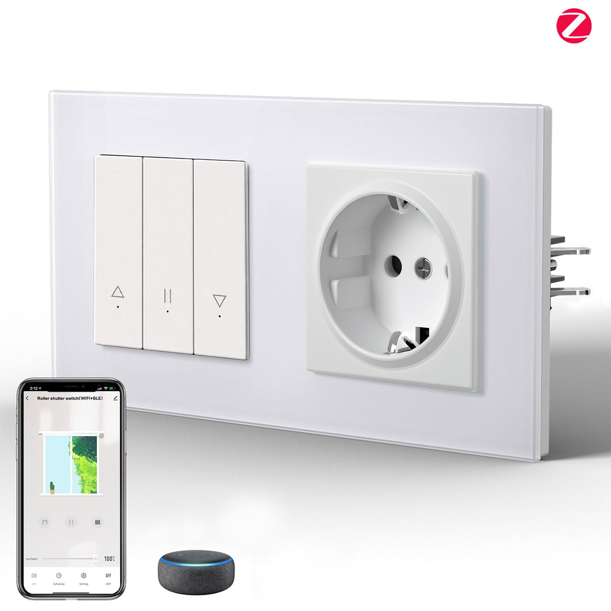 Bseed Echo Interruptor Inteligente Zigbee para Estores de Rolo, Tomada para ficha tipo F