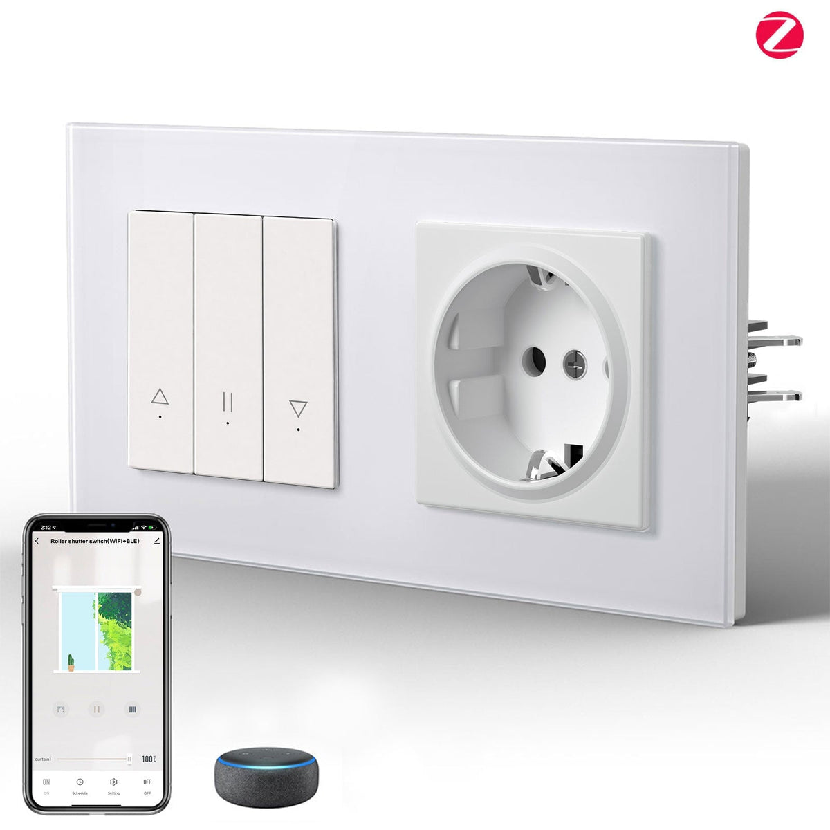 Bseed Echo Smart Zigbee Blind Switch Roller Shutter Switch Socket For type F plug Shutters Bseedswitch White