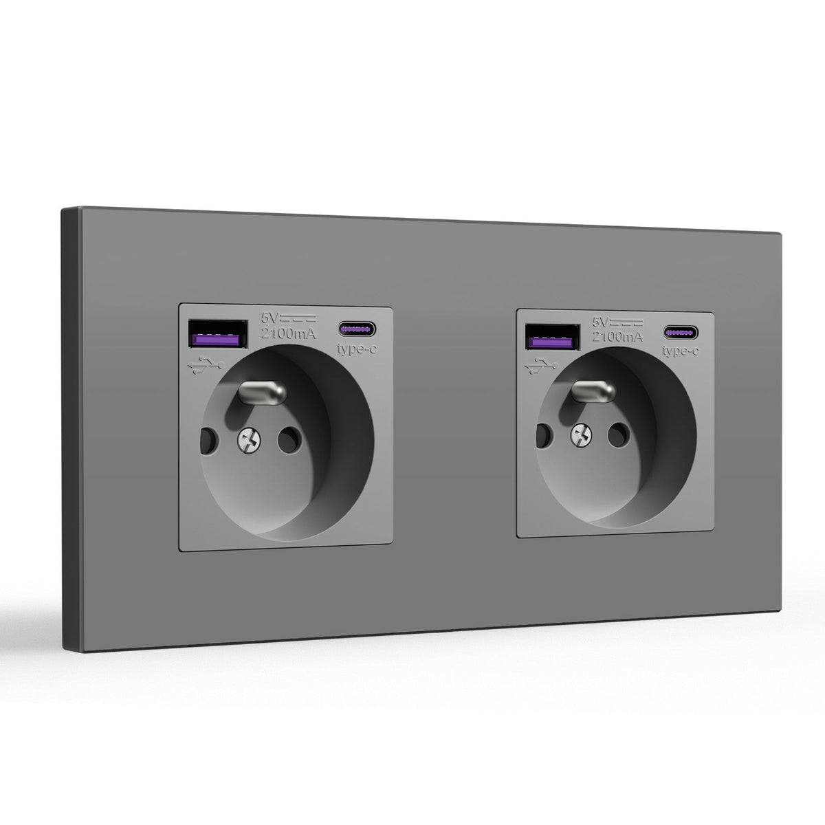 BSEED FR sockets with 20W PD Fast Charge Type-C Interface Outlet Wall Socket Power Outlets & Sockets Bseedswitch Grey Plastic Double