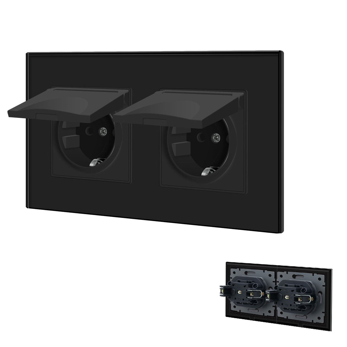 Bseed Waterproof Socket EU Standard Glass Panel with clamping technology Power Outlets & Sockets Bseedswitch Black Double