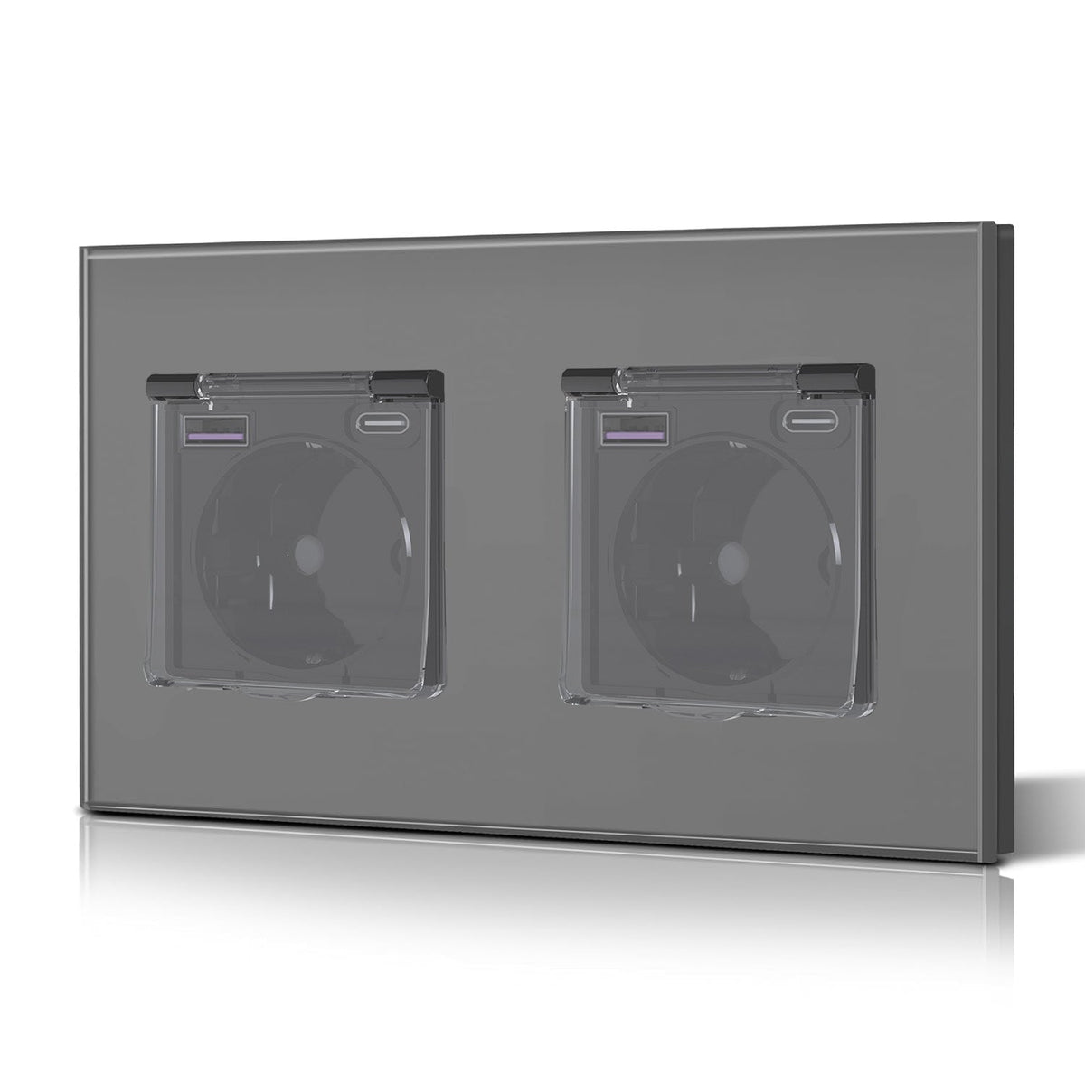 Eu Wall socket with USB Type-C changing plug with Cover Glass Panel 20W Fast Charging Power Outlets & Sockets Bseedswitch Grey Double
