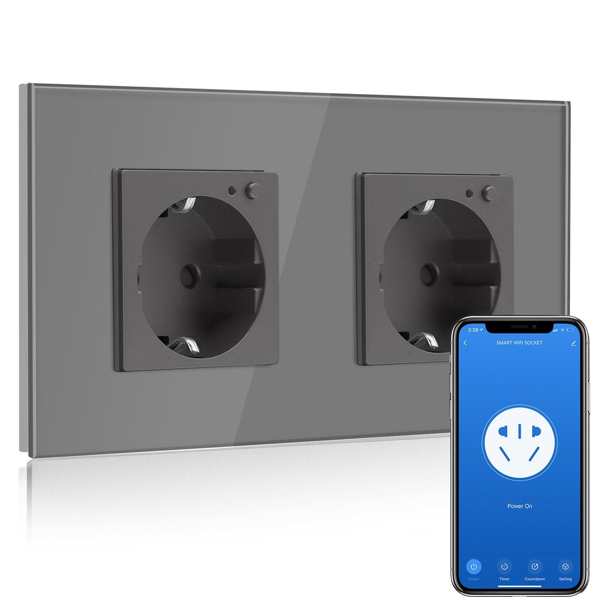 BSEED Wifi EU Wall Sockets Single Power Outlets Kids Protection Power Outlets & Sockets Bseedswitch grey Double Glass