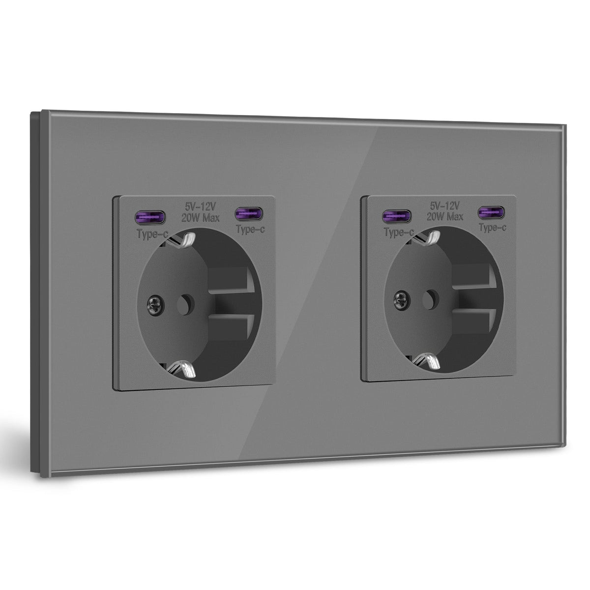 BSEED EU sockets with 20W Double Type-C Interface Outlet Wall Socket Plastic Panel Power Outlets & Sockets Bseedswitch Grey Glass Double