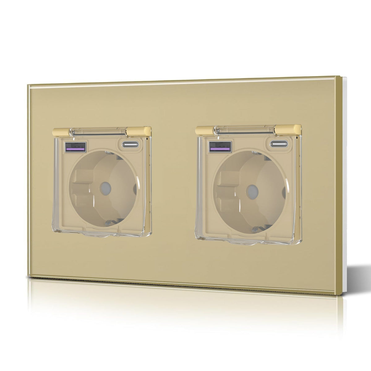 Eu Wall socket with USB Type-C changing plug with Cover Glass Panel 20W Fast Charging Power Outlets & Sockets Bseedswitch Gold Double