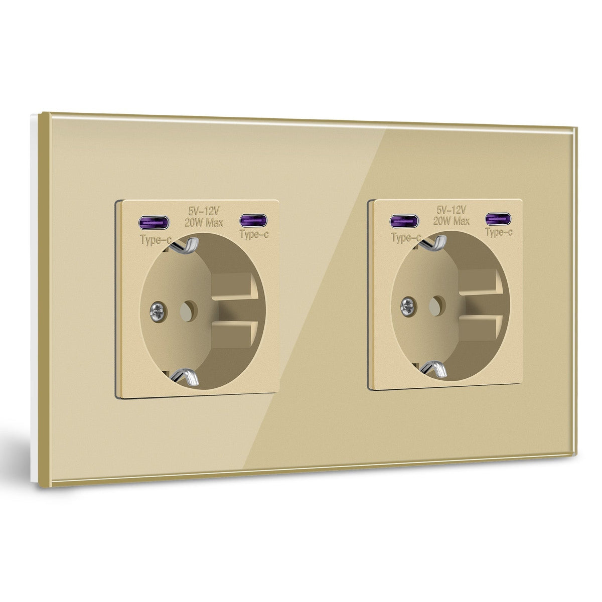 BSEED EU sockets with 20W Double Type-C Interface Outlet Wall Socket Plastic Panel Power Outlets & Sockets Bseedswitch Gold Glass Double
